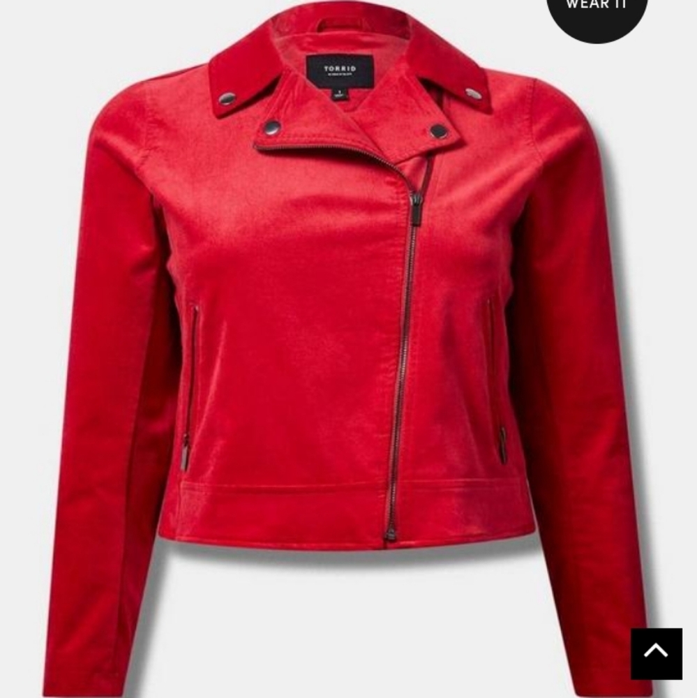 NWT TORRID Red Velveteen Moto Jacket Torrid Size3 (22-24)